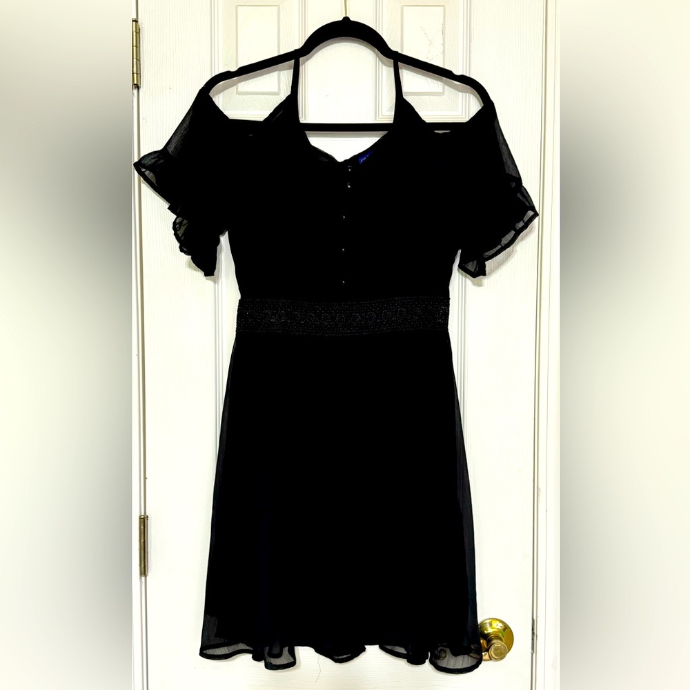 Disney Beauty and the Beast women's S black cold shoulder chiffon ruffle dress